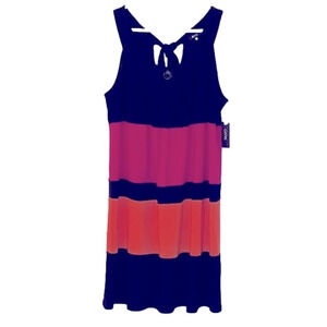 𝅺GNW Dress, Size L, Orange, Fuchsia & Black.